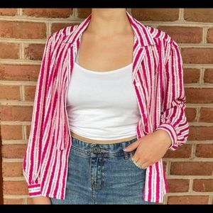 Beautiful pink striped blouse vintage with tie. Size 12